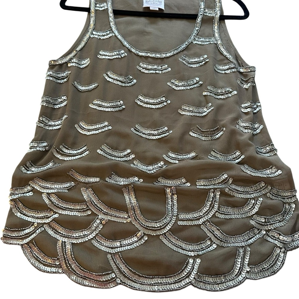 Romeo + Juliet Couture Gray‎ Beaded Sequin Dressy Fancy Tank Top Scallop Hem Med